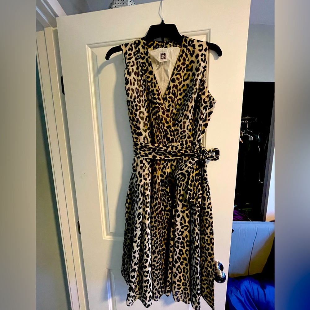 Anne Klein leopard-print faux wrap dress size 14